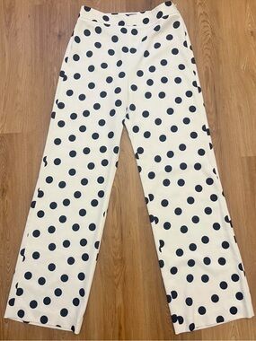 Tuckernuck White Wide-Leg Pants with Black Polka Dots